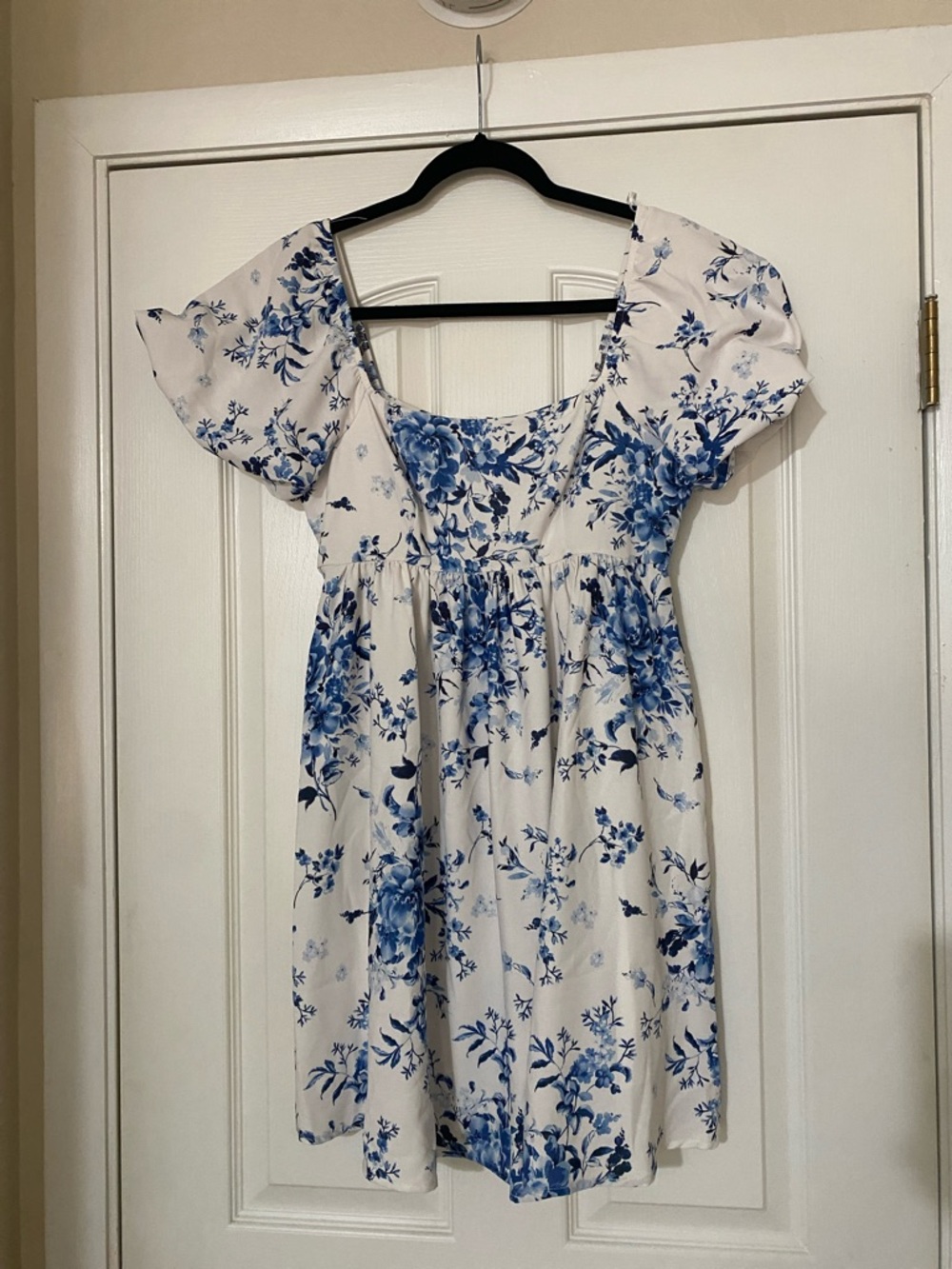 Altar'd State White Dress Size Small with Blue Floral Print